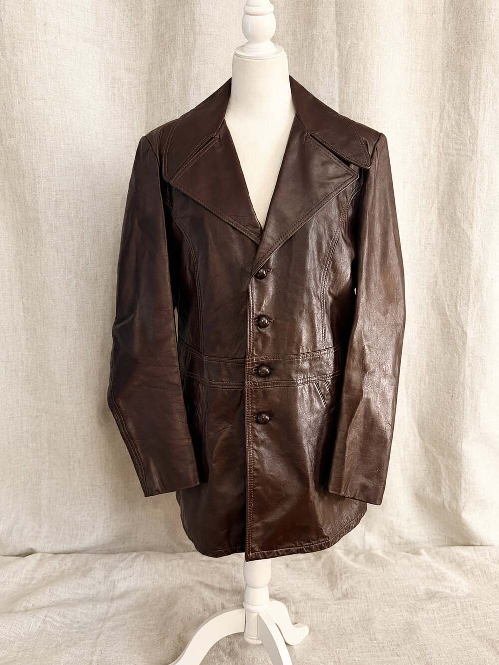 Vintage Royal Knight Brown Leather Four-Button Blazer Jacket Size 40